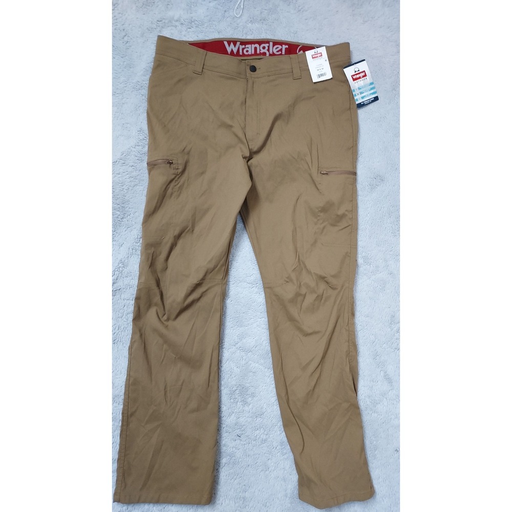 NEW Wrangler Pants Mens 38x30 Outdoor All Terrain Cargo Straight Fit Brown NWT